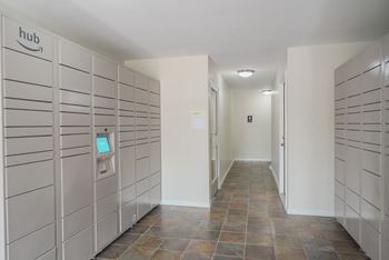 Amazon hub package locker room with tile flooring